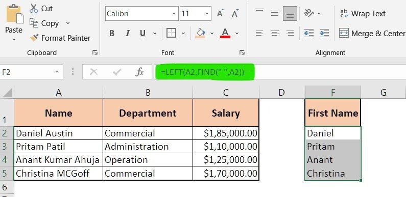 How to combine Excel LEFT and FIND function