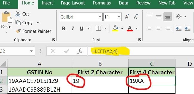 extract a certain number of character using excel LEFT function