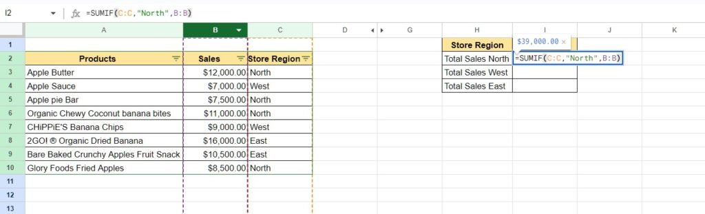  google sheets SUMIF on a single criteria