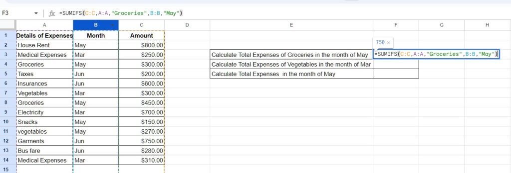 Google Sheets SUMIFS multiple criteria 